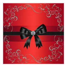 Red Black Bow Red Black Tie Corporate Party Event Custom Announcement