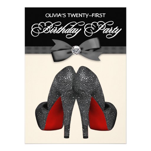 Red Black Bow Tie Womans 21st Birthday Party Personalized Invite