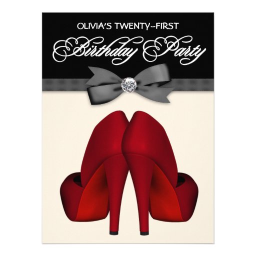 Red Black Bow Tie Womans 21st Birthday Party Personalized Invitations (front side)