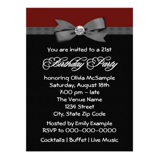 Red Black Bow Tie Womans Birthday Party Invitations