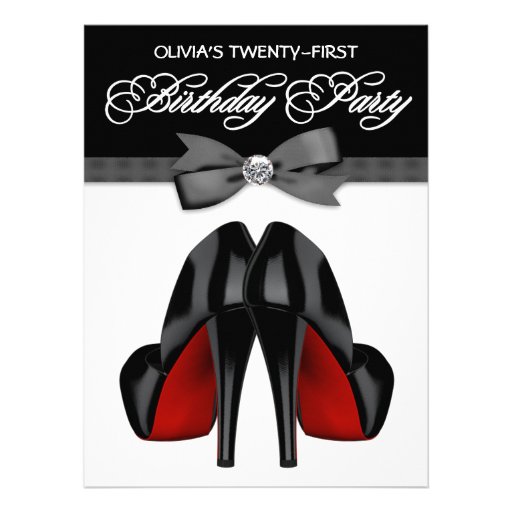 Red Black Bow Tie Womans Birthday Party Invitations
