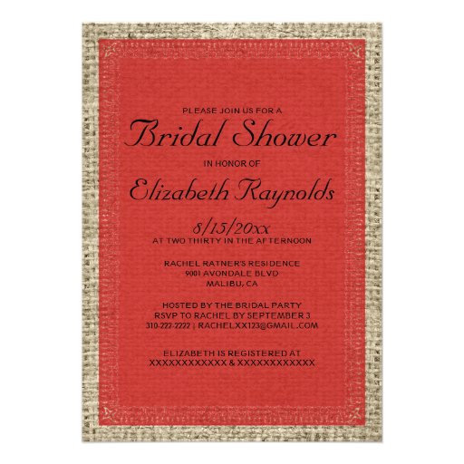 Red & Black Burlap Bridal Shower Invitations