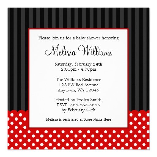 Red Black Carriage Dots Girl Baby Shower Custom Invite