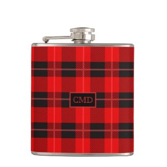 Red & Black Christmas Plaid Pattern Flasks