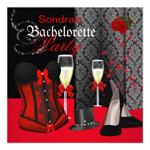 Red Black Corset Bachelorette Party Shoes Personalized Invitation