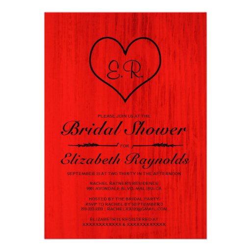 Red & Black Country Bridal Shower Invitations