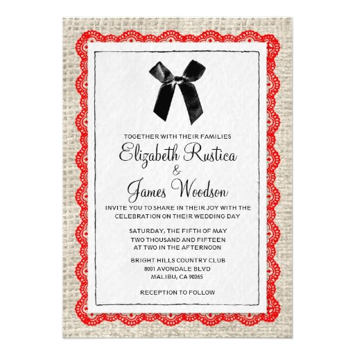 Red & Black Country Burlap Wedding Invitations