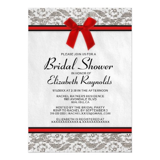 Red & Black Country Lace Bridal Shower Invitations
