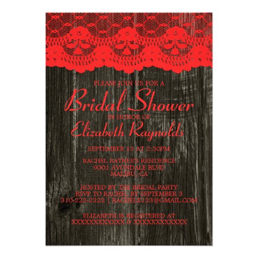 Red & Black Country Lace Bridal Shower Invitations