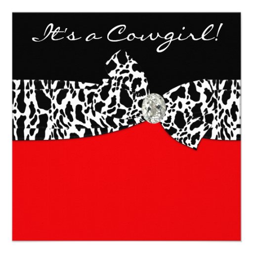 Red Black Cow Print Cowgirl Baby Shower Announcement