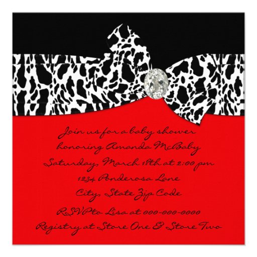Red Black Cow Print Cowgirl Baby Shower Announcement
