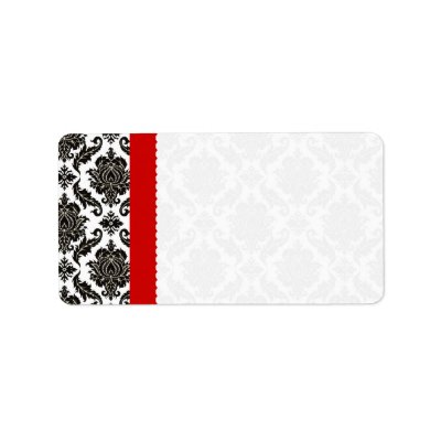 Red & Black Damask #1 Dots Shipping Address Label