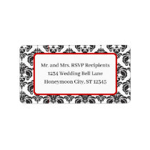 Red & Black Damask #4 Dots Shipping Custom Address Label