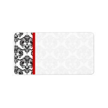 Red & Black Damask #4 Dots Shipping Custom Address Label