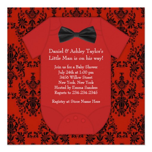 Red Black Damask Baby Boy Shower Custom Invitations