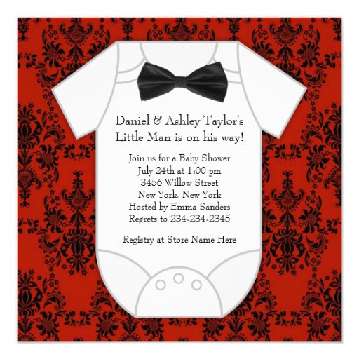 Red Black Damask Baby Boy Shower Custom Announcements