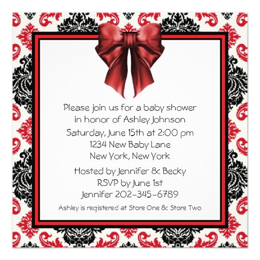 Red Black Damask Baby Shower Invitations