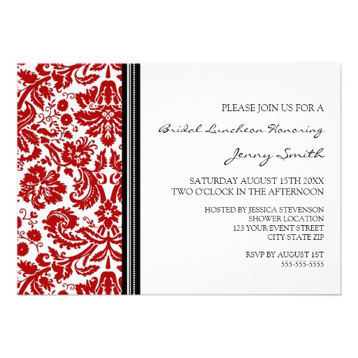 Red Black Damask Bridal Lunch Invitation