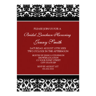 Red Black Damask Bridal Lunch Invitation Cards