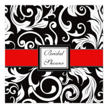 Red & Black Damask Bridal Shower Invitations