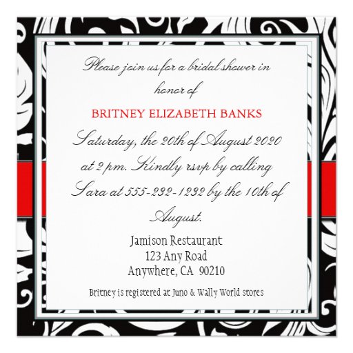 Red & Black Damask Bridal Shower Invitations