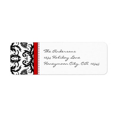 Red & Black Damask Dots Address Labels