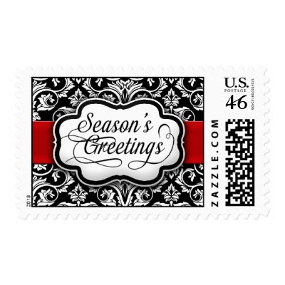 Red/Black Damask Holiday Postage Stamp