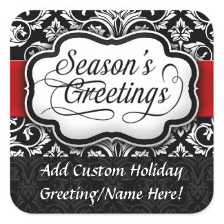 Red/Black Damask Holiday Square Stickers