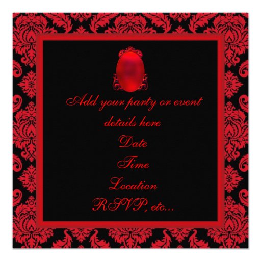 Red Black Damask Party Custom Invites