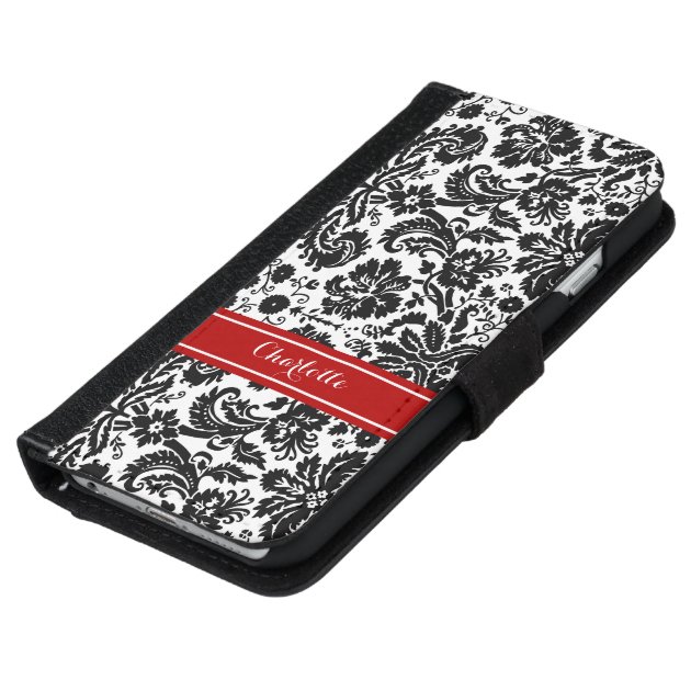 Red Black Damask Pattern Monogram iPhone 6 Wallet Case-5