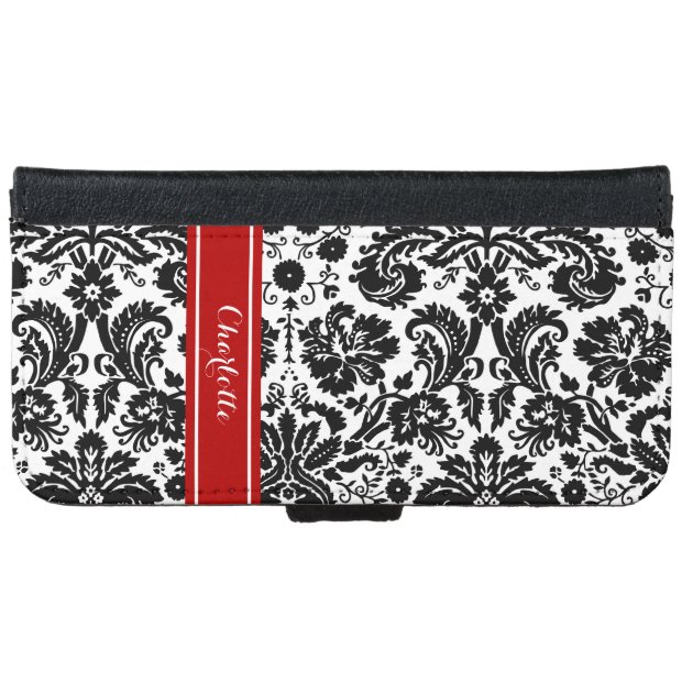 Red Black Damask Pattern Monogram iPhone 6 Wallet Case-4