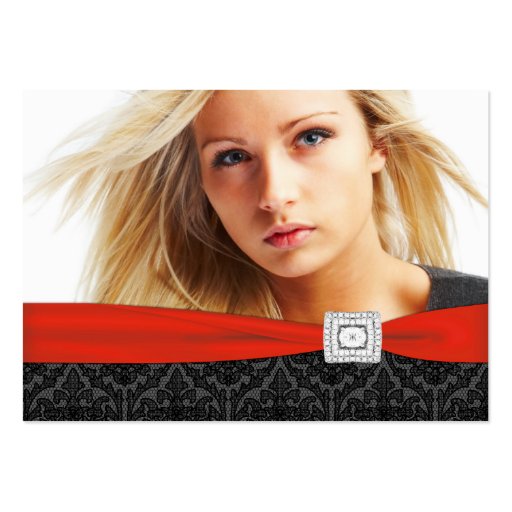 Red Black Damask Photo Business Cards