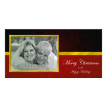 Red & Black Damask Photo Christmas Card Photo Cards