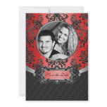 Red &amp; Black Damask Photo Save the Date Cards Announcement