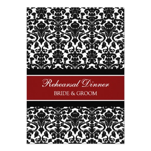 Red Black Damask Rehearsal Dinner Party Personalized Invite
