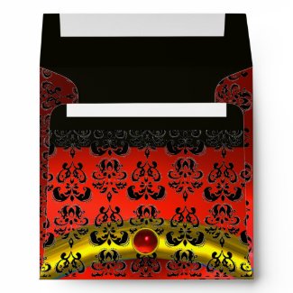 RED BLACK DAMASK RUBY Gold envelope