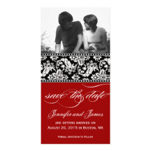 Red Black Damask Save the Date Photo Card