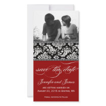 Red Black Damask Save the Date Photo Card