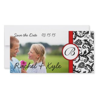 Red & Black Damask Save the Date Your Photo photocard