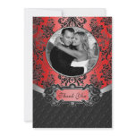 Red &amp; Black Damask Wedding Photo Thank You Cards Personalized Invitation