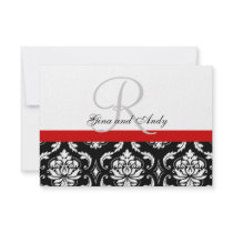 Red Black Damask Wedding RSVP For Square Invites