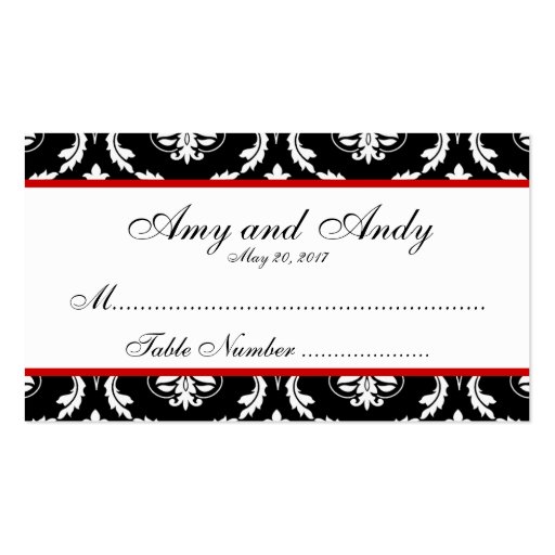 Red, Black Damask Wedding Seating Card Business Cards (front side)