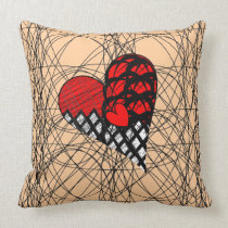 Red Black Doodle Heart Scribble Pattern pillows