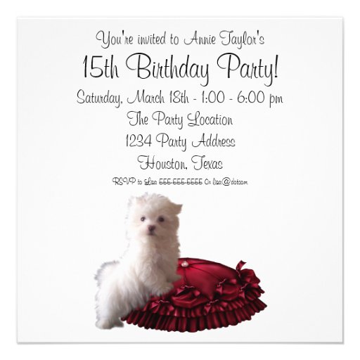 Red Black Dot Puppy 15th Birthday Invitation
