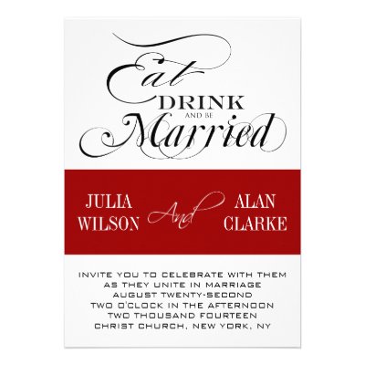 Red Black Eat, Drink, Be Married Wedding Invite