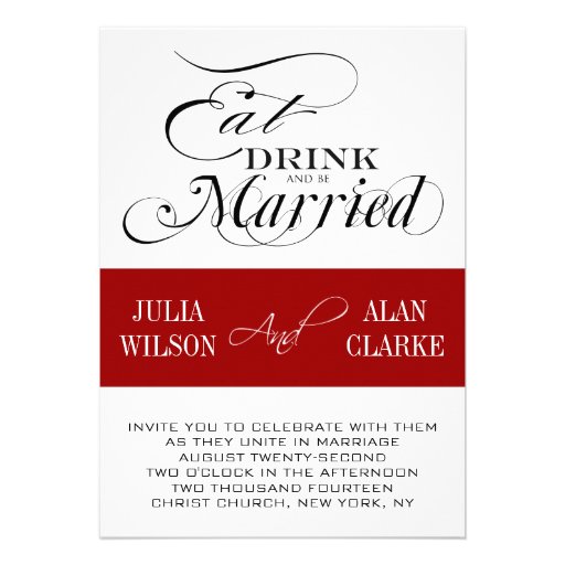 Red Black Eat, Drink, Be Married Wedding Invite