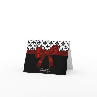 Red Black Fleur De Lis Thank You Cards card