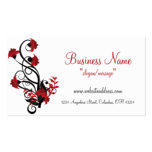 Red & Black Floral Vine Design Business Cards (front side)