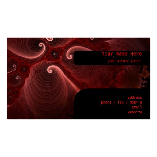 Red & Black Fractal Swirls Business Card Template (back side)