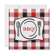 Red Black Gingham Tablecloth BBQ Personalized Invitations